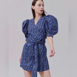 Hunter Bell Blue Floral Wrap Mini Dress
